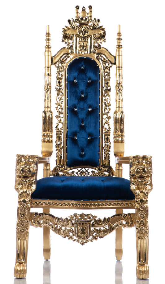The Sea King Lion Head Throne (Blue/Gold Velvet)
