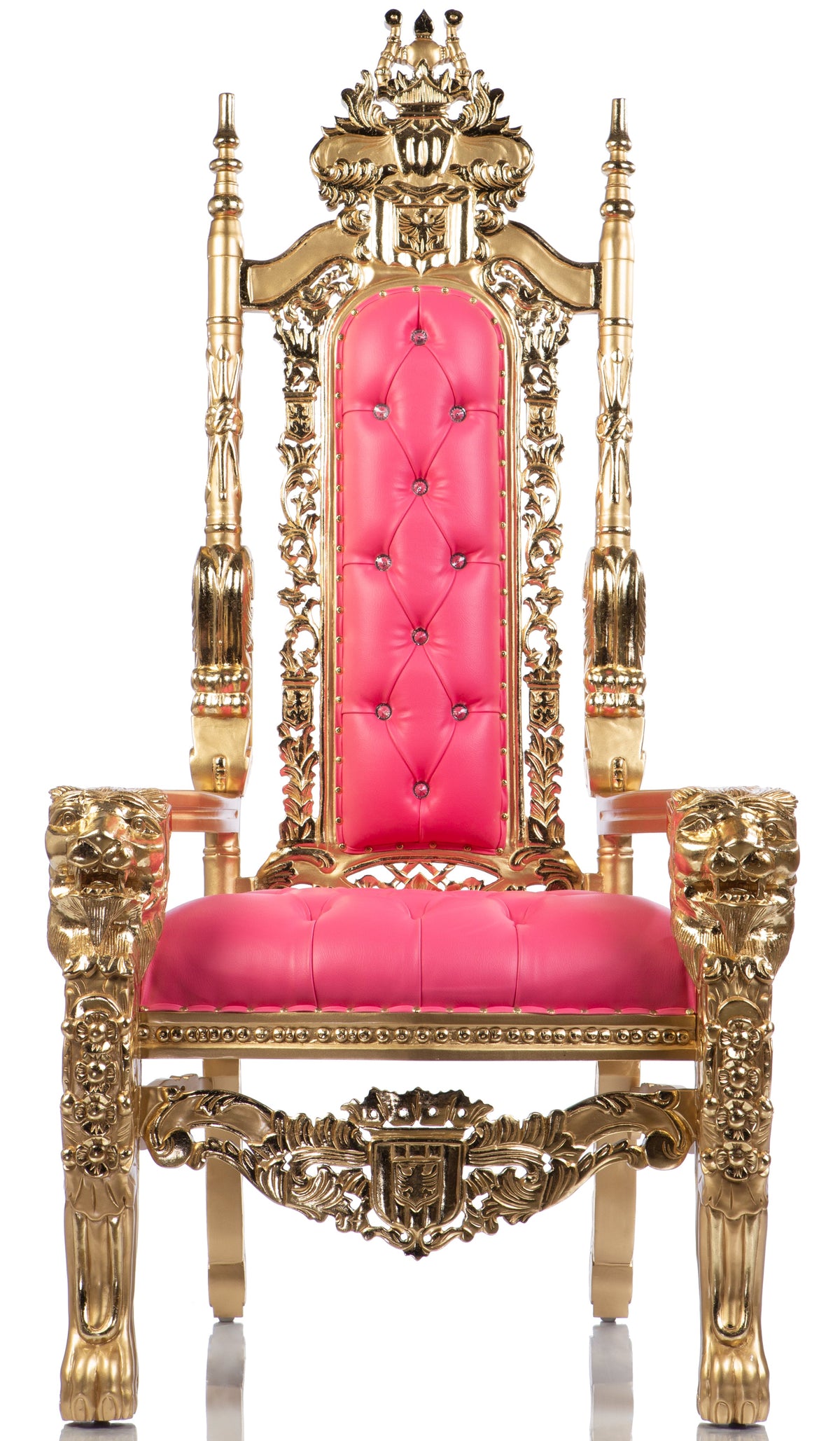 El trono de cabeza de león de caramelo (cuero rosa/dorado)