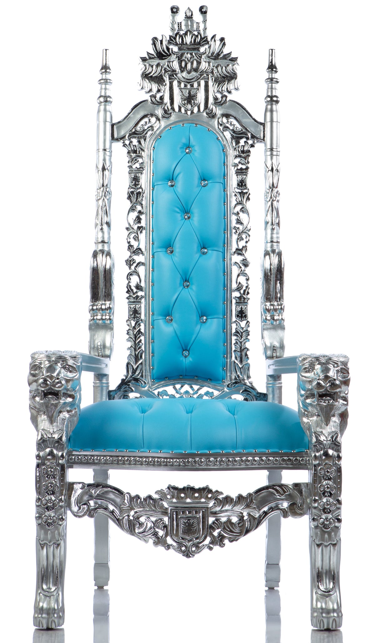 Gothic Ice Princess Lion Head Throne (Light Blue/Silver Leather)